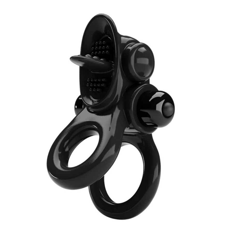 PRETTY LOVE - PASSIONATE RING DOUBLE VIBRATING RING + CLITORIS STIMULATOR BLACK